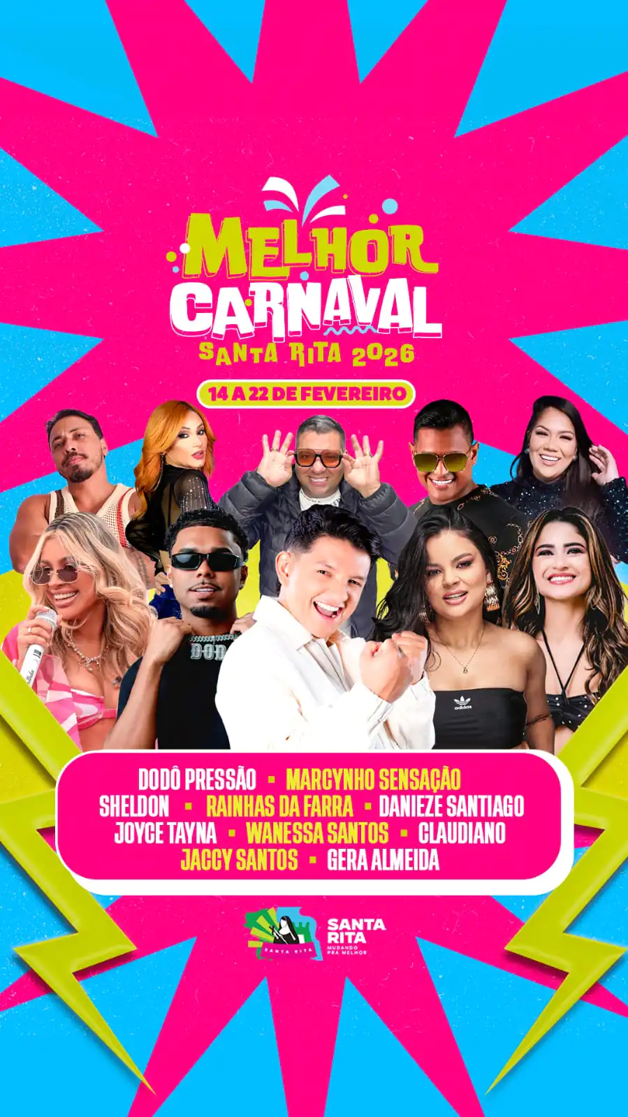 Principal 19 Santa Rita divulga programação do Melhor Carnaval 2026 com grandes atrações no Açude e em Tibiri II